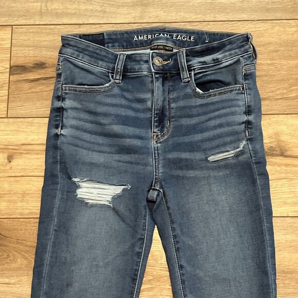 Women's American Eagle Jeans SZ 4 Hi-Rise Jegging Stretch Distressed Denim - Picture 2 of 13